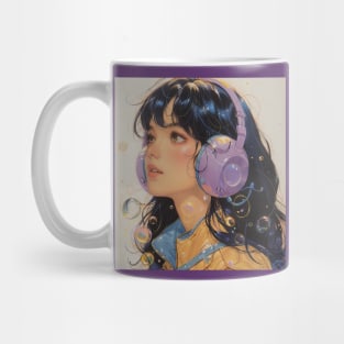 Anime Girl Listening To Music Retro Mug